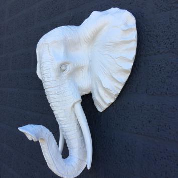 Olifantenkop - polystone - 45 cm - wit - gedetailleerd